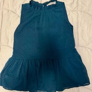 LOFT Teal Ruffle Detail Blouse